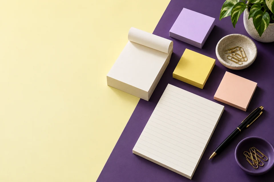 Memo pads & sticky notes in use